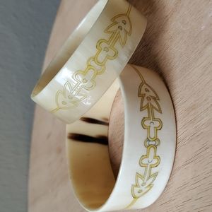 30's Hand Decorated Horn Bangles Bracelets